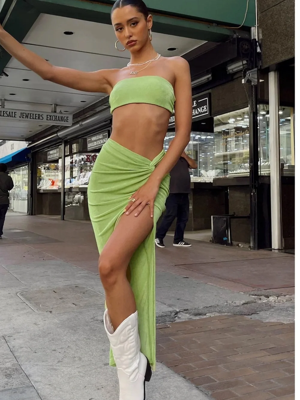 Princess Polly Lime Twist High-Slit Maxi Skirt Set